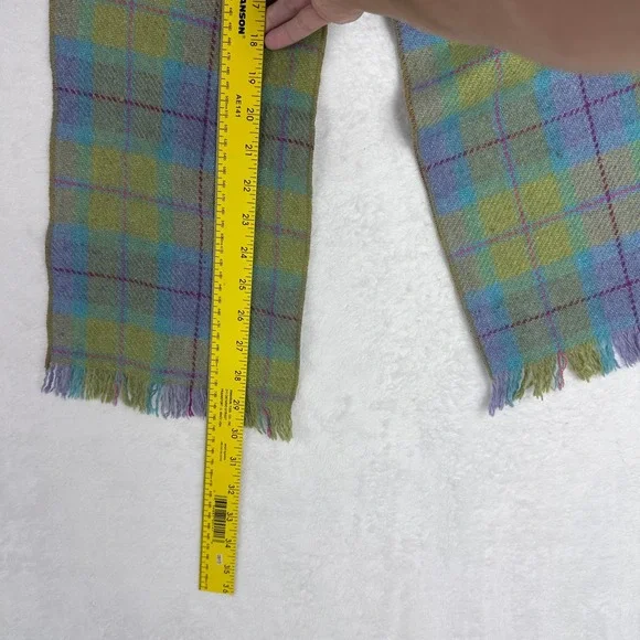 Helen Welsh Womens Plaid Scarf Wool Green Blue Purple Vintage Style - Picture 6 of 11